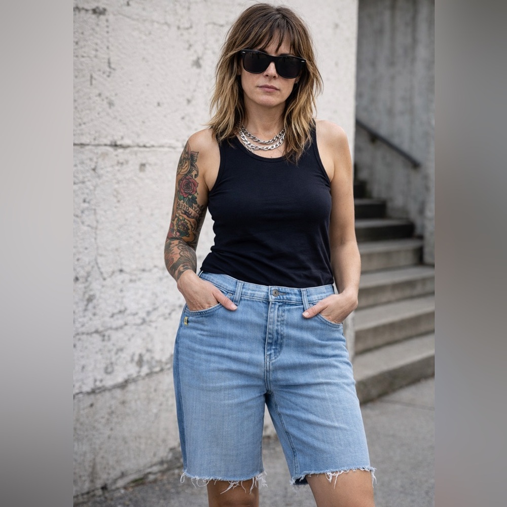 Light Wash Denim Bermuda Jean Shorts - Women's Casual Cut